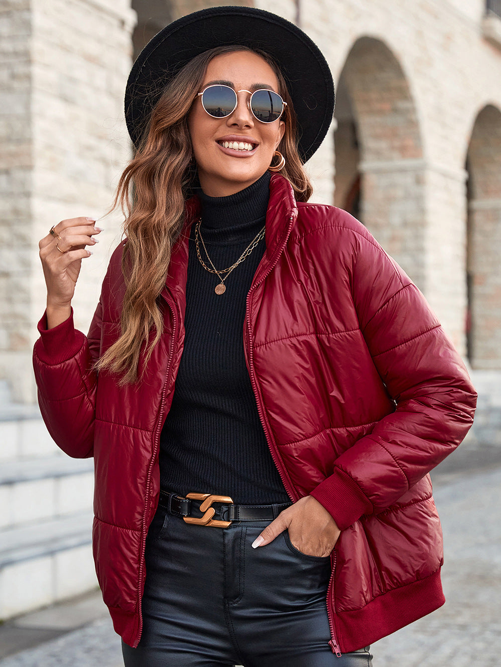 Women Clothing Casual Turtleneck Cotton Padded Coat Jacket Women Coat