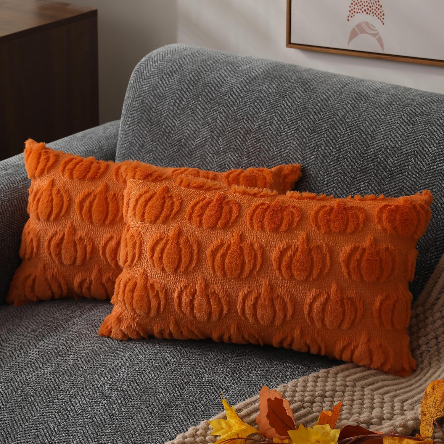 🍁Fall Decorations👻Soft Plush Fur Wool Throw Pillow Cases