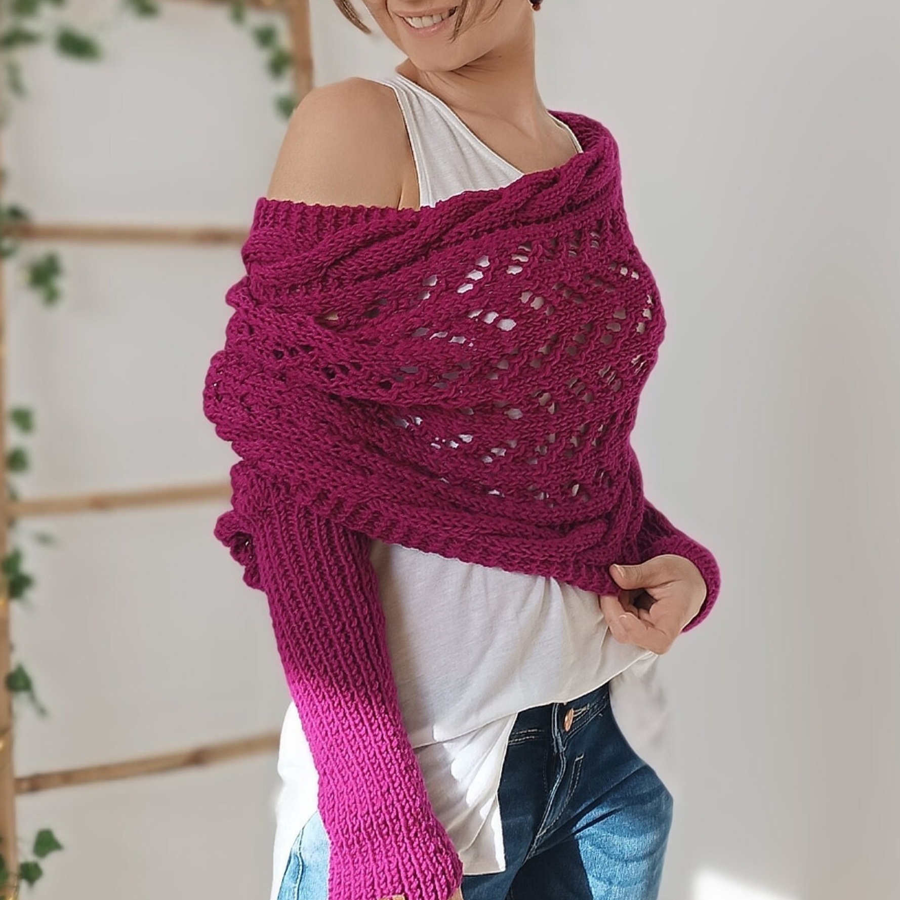 ON SALE🔥Scarf With Sleeves, Knitted Cable Wrap
