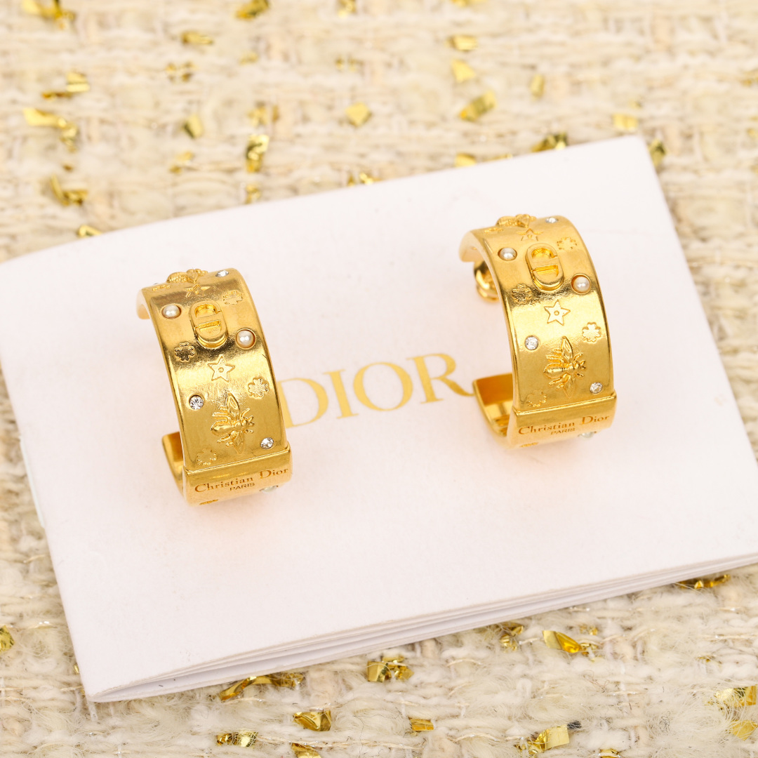 Dior Bee Pearl Hoop Earrings