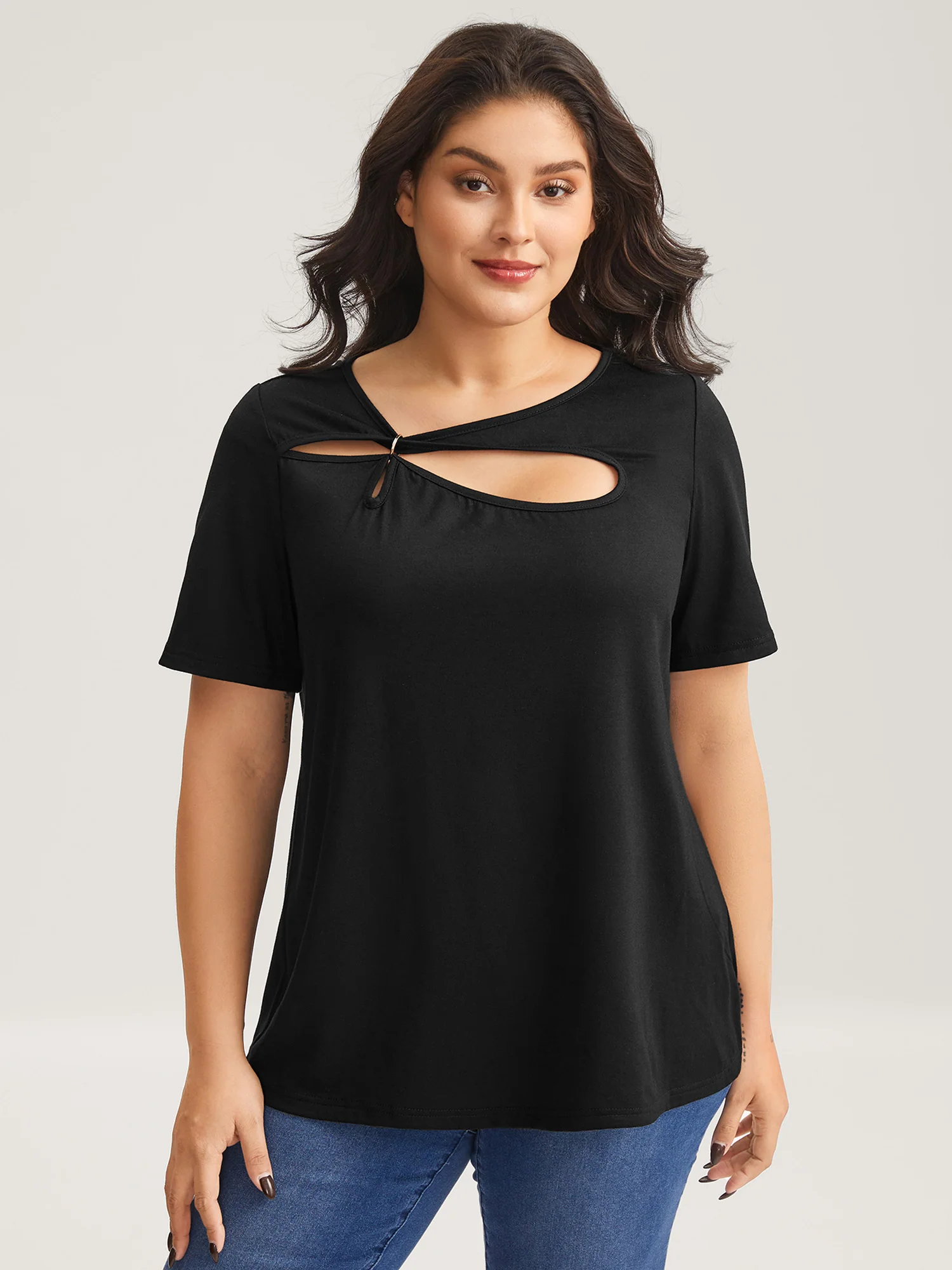 Neck Cut-Out Round Neck T-Shirt