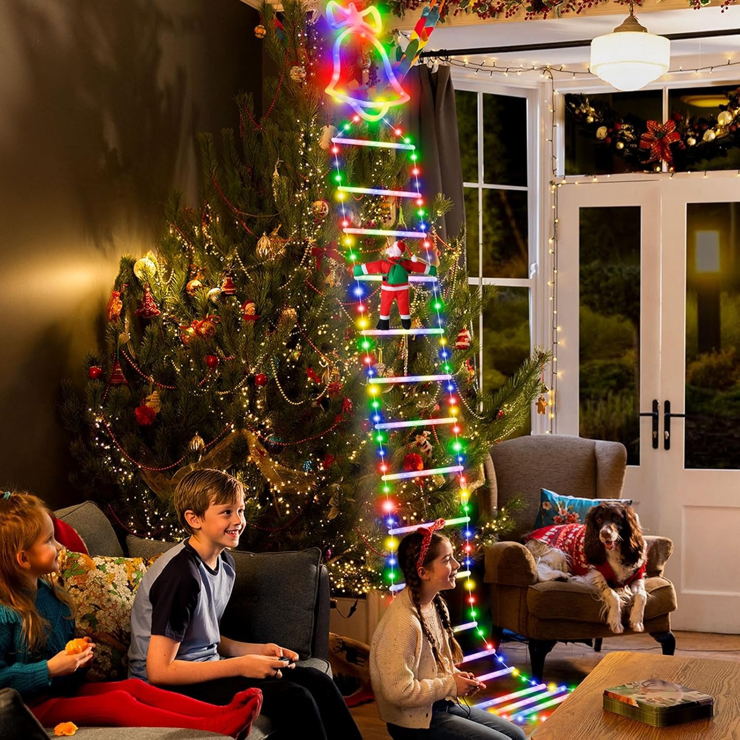 🎄Early Christmas Sale - 50% OFF🔥Christmas Santa Climbing Stairs Light (11 ft & 350 Multi-Color LED Bulbs, 8 Flashing Modes)