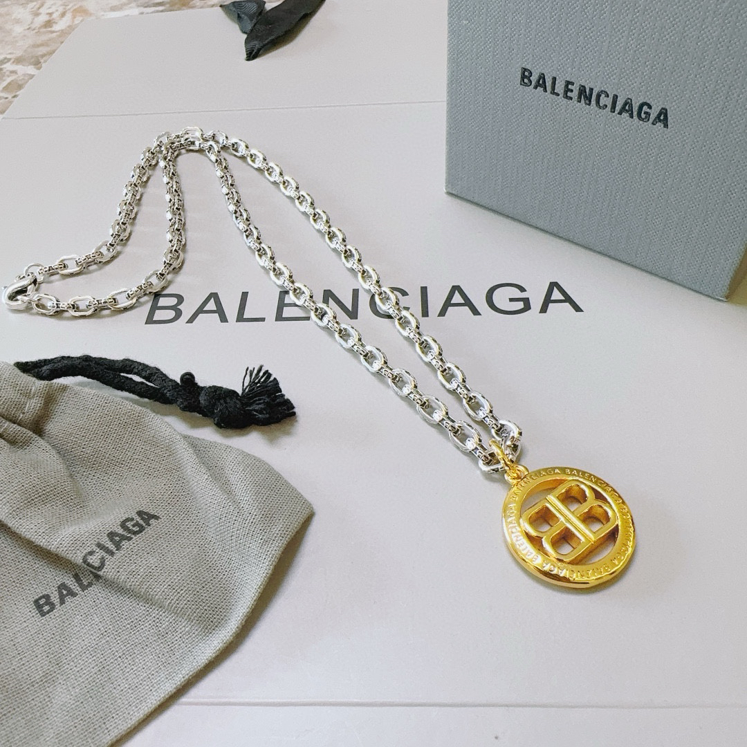 Balenciaga Gold BB Ring Necklace