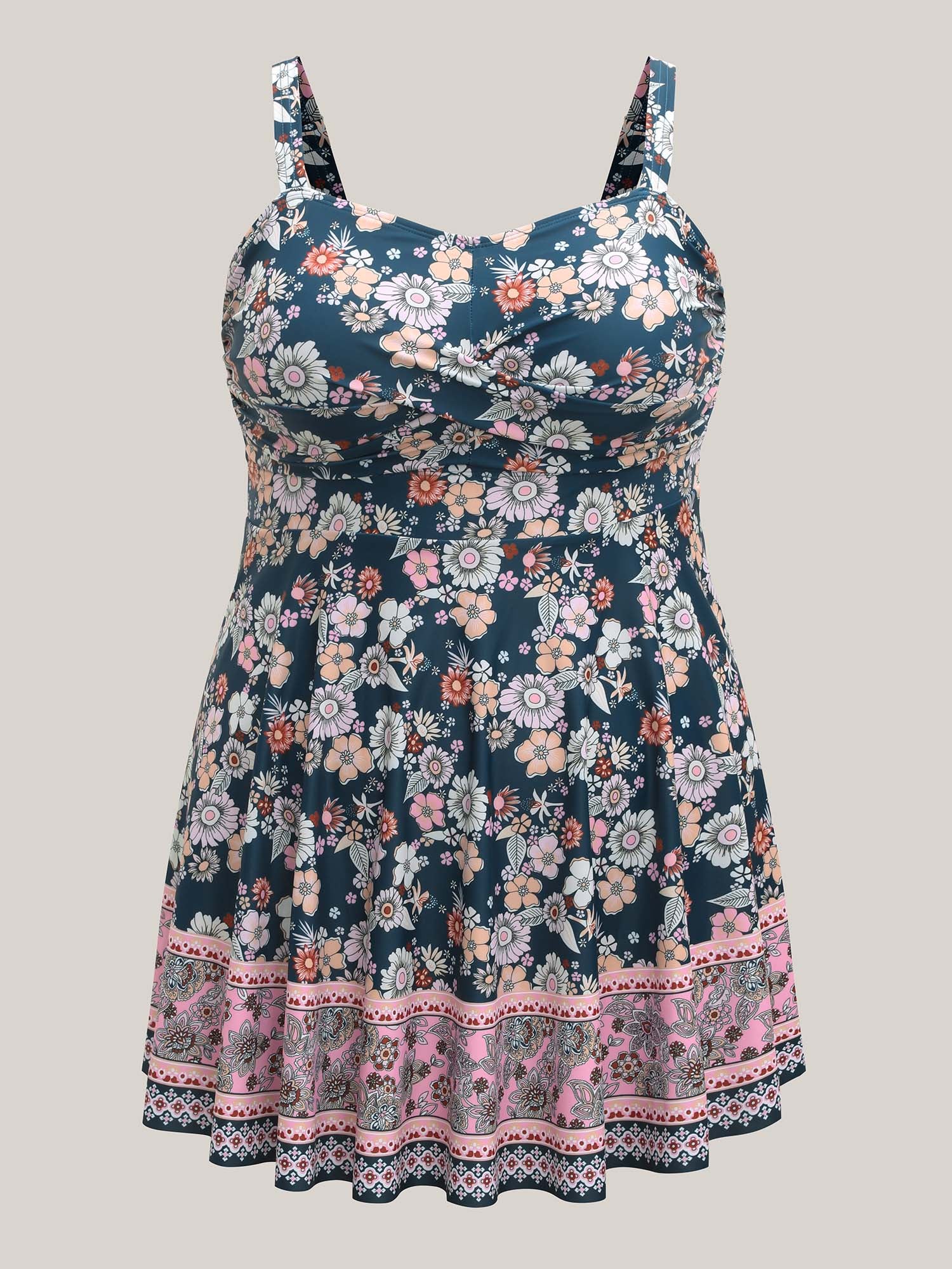 Twist Front Floral Print Swim Dress