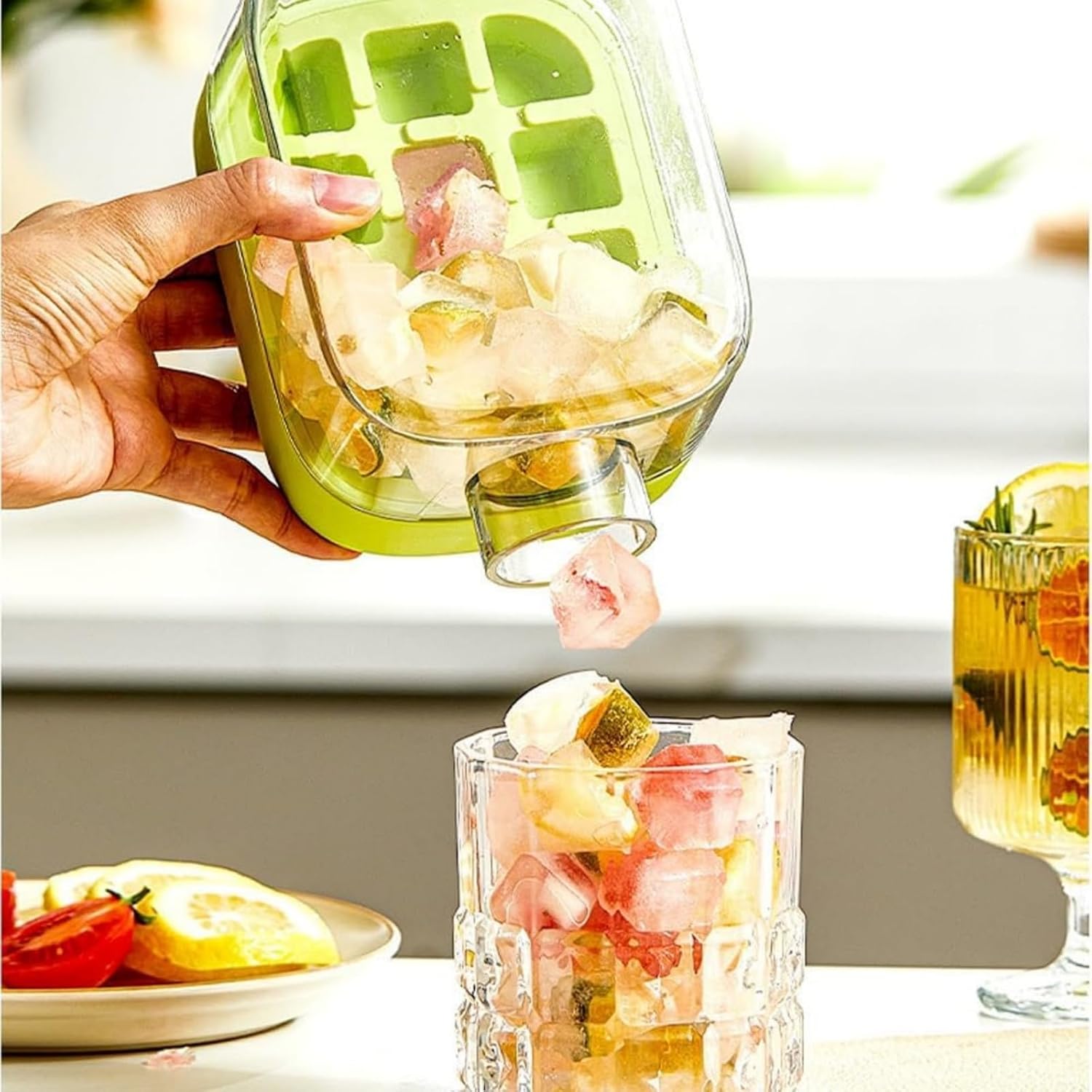 2-in-1 Ice Cube Water Bottle - Freeze & Sip with Touch-Free Release with Lid, Straw & Ice Bin