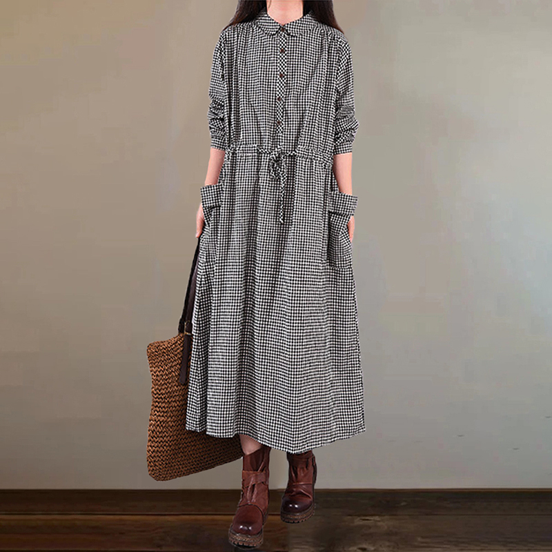 Retro Comfy Plaid Printed Maxi Dress