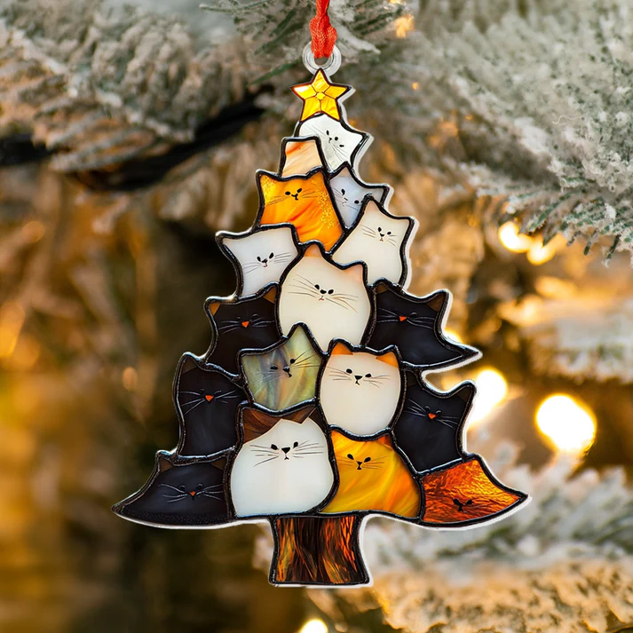 Cute stacked cat Christmas tree ornament