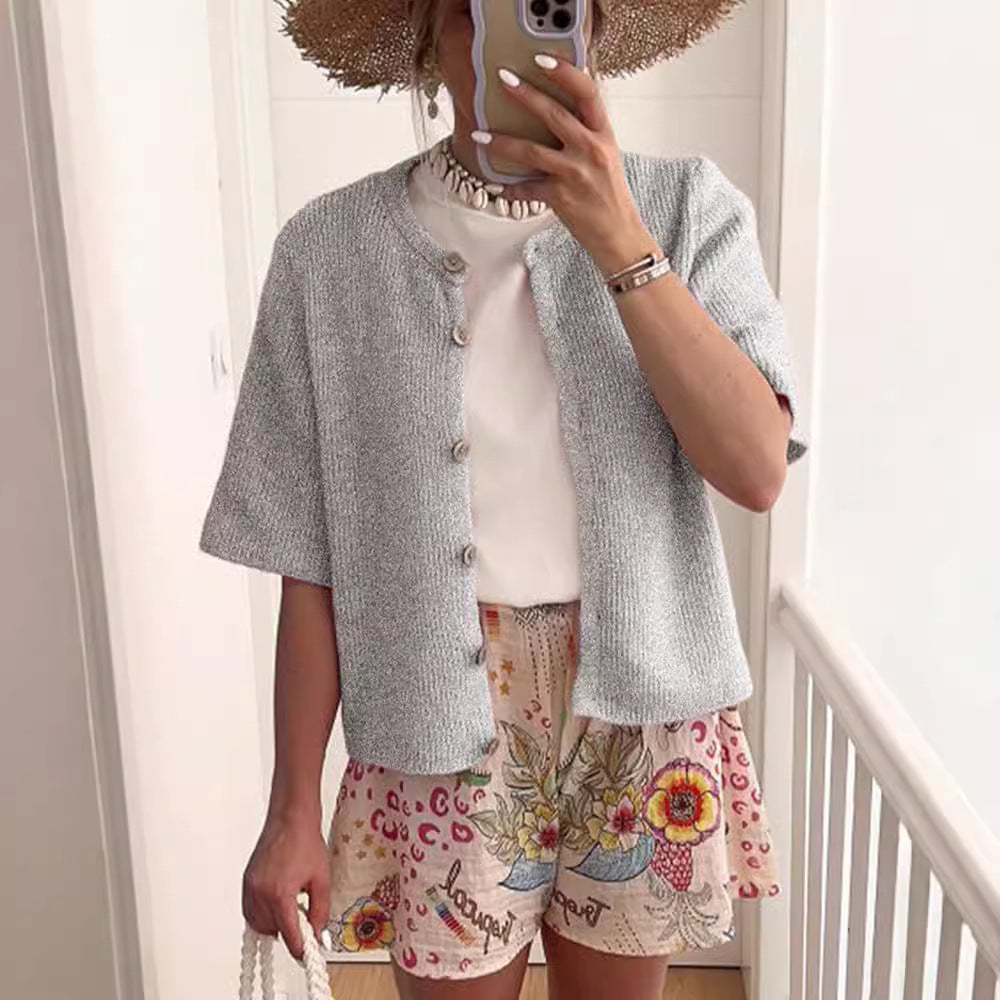 Women's Half-Open Collar Buttoned Knitted Cardigan Coat