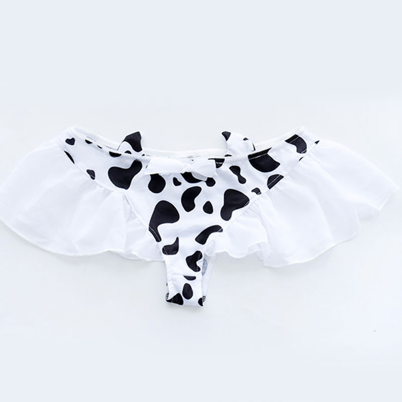 Cow Print Bow Knot Bikini Halter Lingerie Set