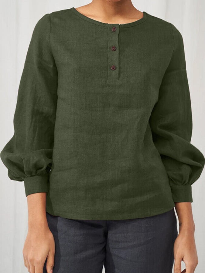 Women's Round Neck Long Sleeve Loose Design Casual Shirt