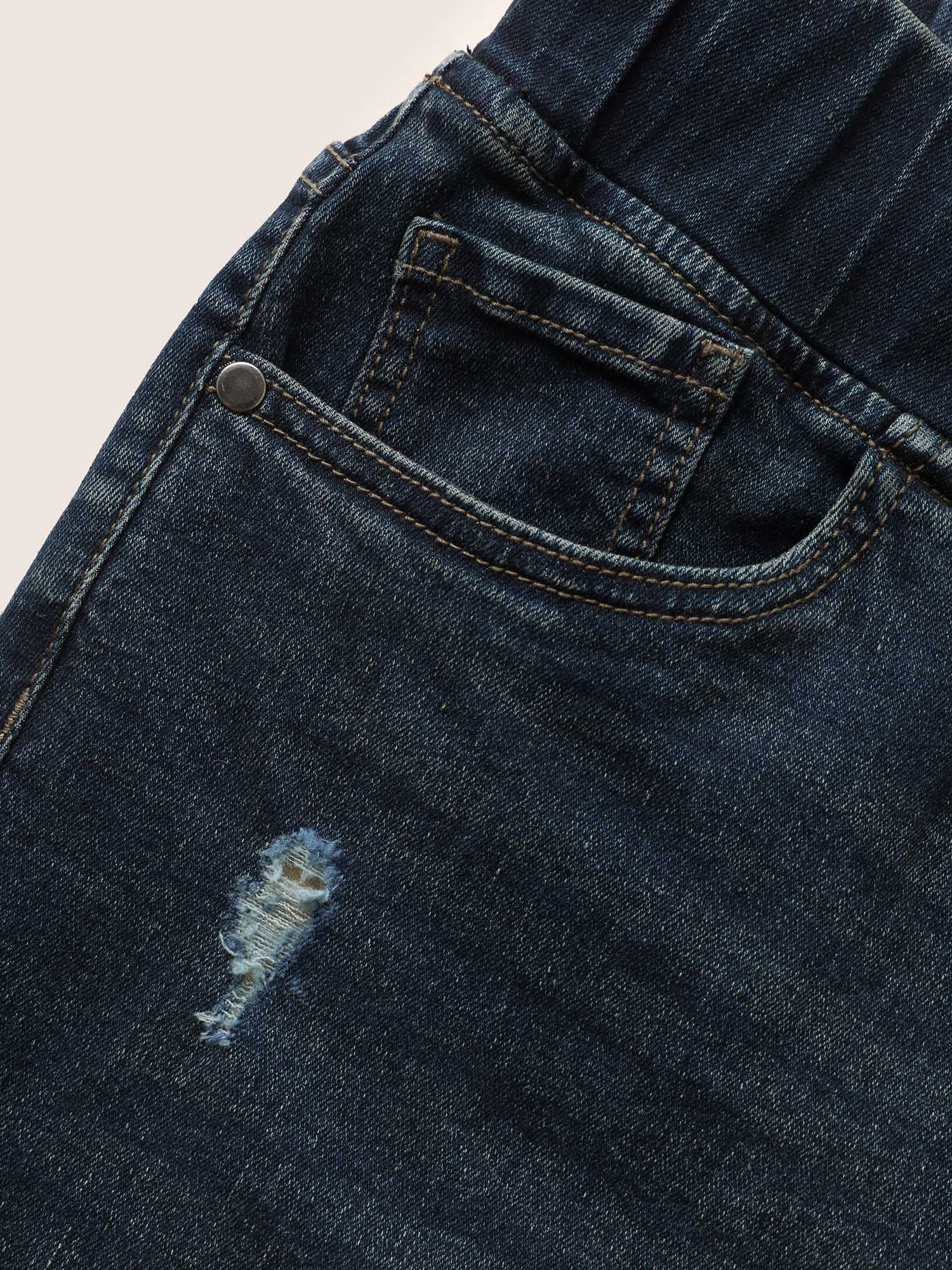 Dark Wash Distressed Roll Hem Denim Shorts