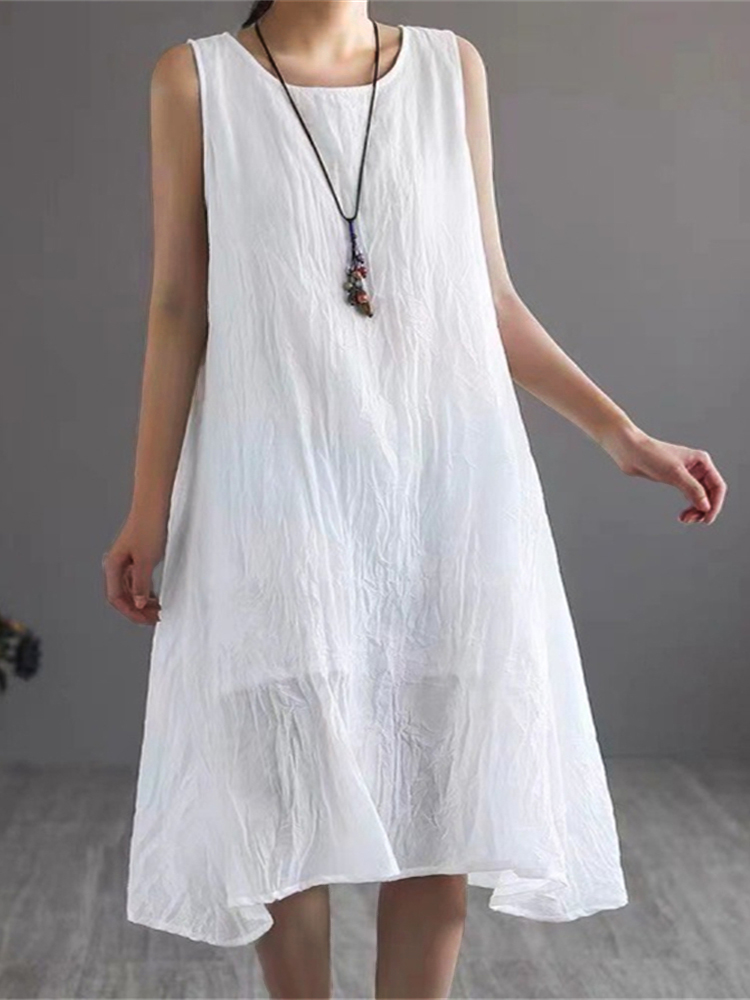Basic Flowy A Line Woven Tank Midi Dress