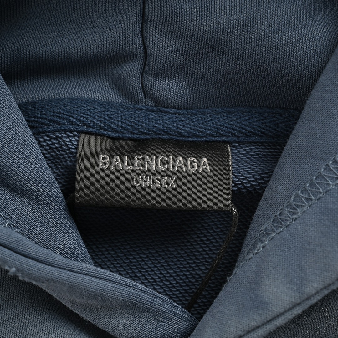 Balenciaga 24Fw Iron Tower Inkjet Graffiti Washed Distressed Hooded Sweatshirt
