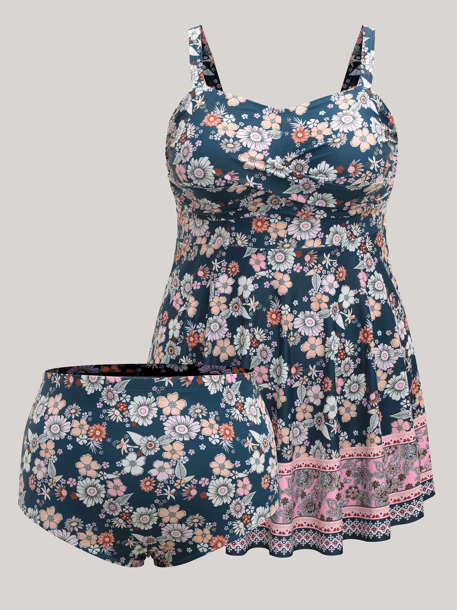 Twist Front Floral Print Swim Dress