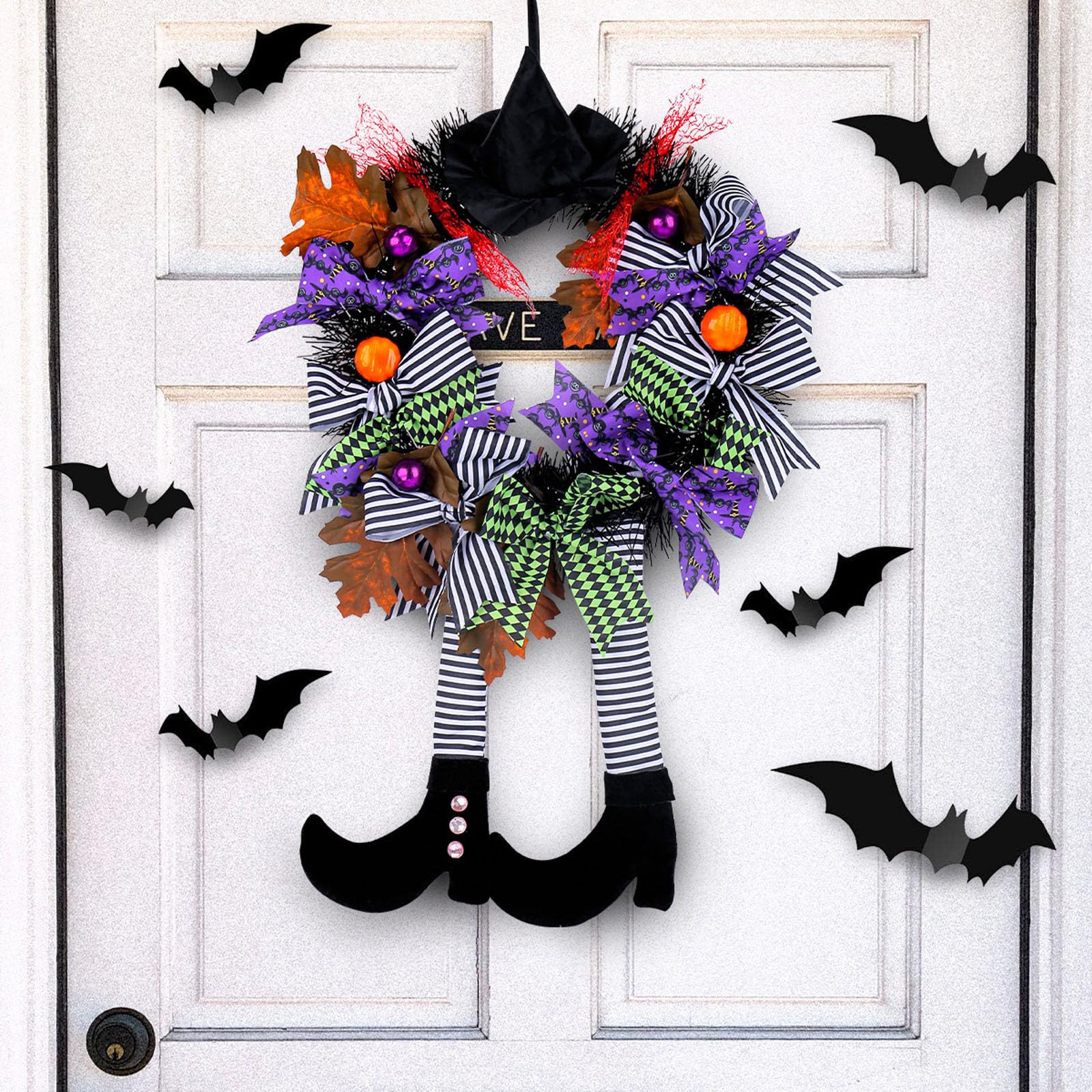 🧙‍♀️Black Witch Wreath - Witch Hat Long-Legged Pumpkin Wreath🎀