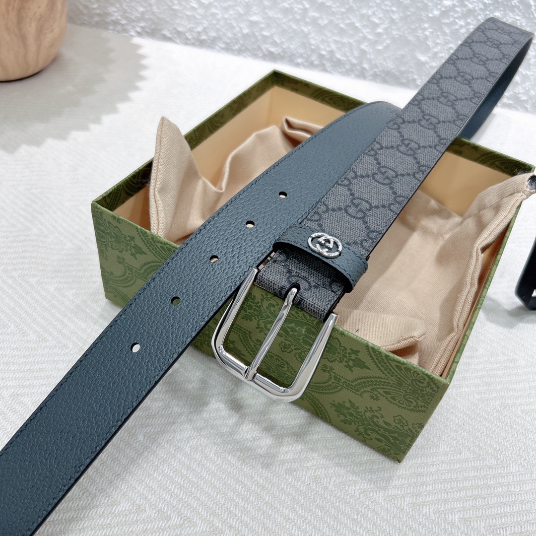 Gucci Supreme canvas pin buckle leather belt 3.5cm wide