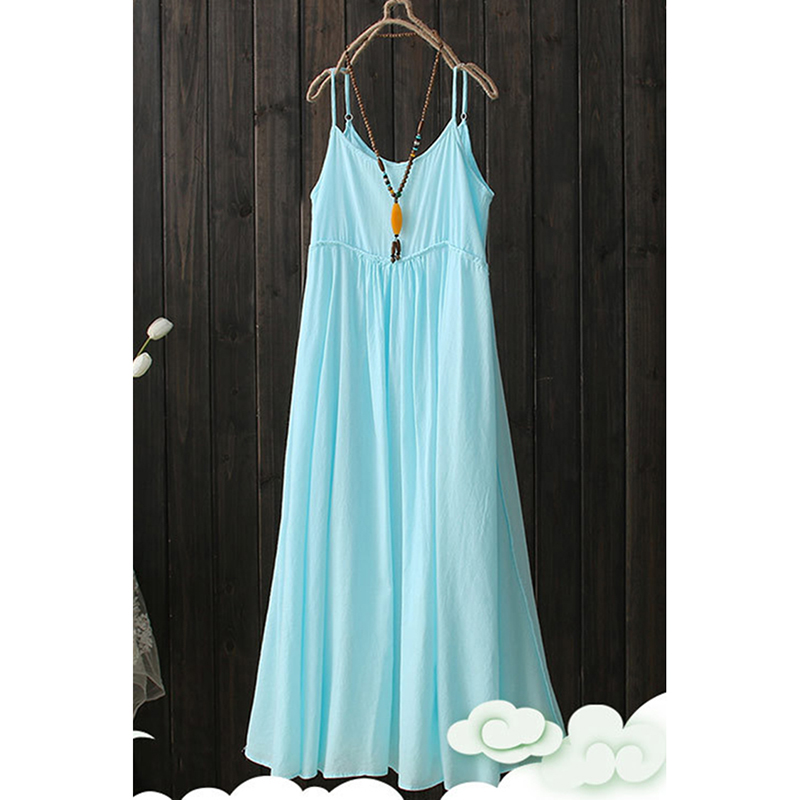 Cotton Linen Casual Sling Midi Dresses
