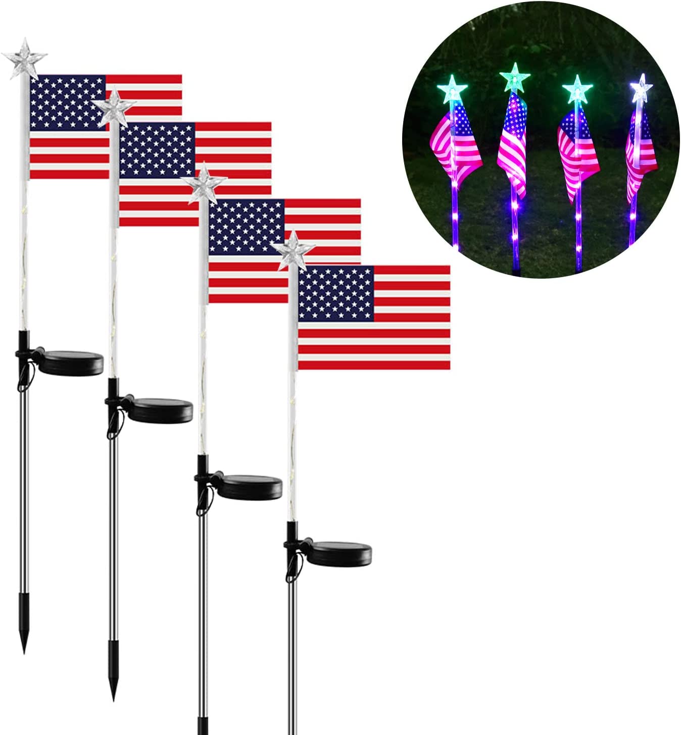 🔥Last Day Promotion-[SAVE 50% OFF]-🚩Solar Power Waterproof American Flag Lights Garden Lawn Light(Color Changing Star-2 PCS/SET)