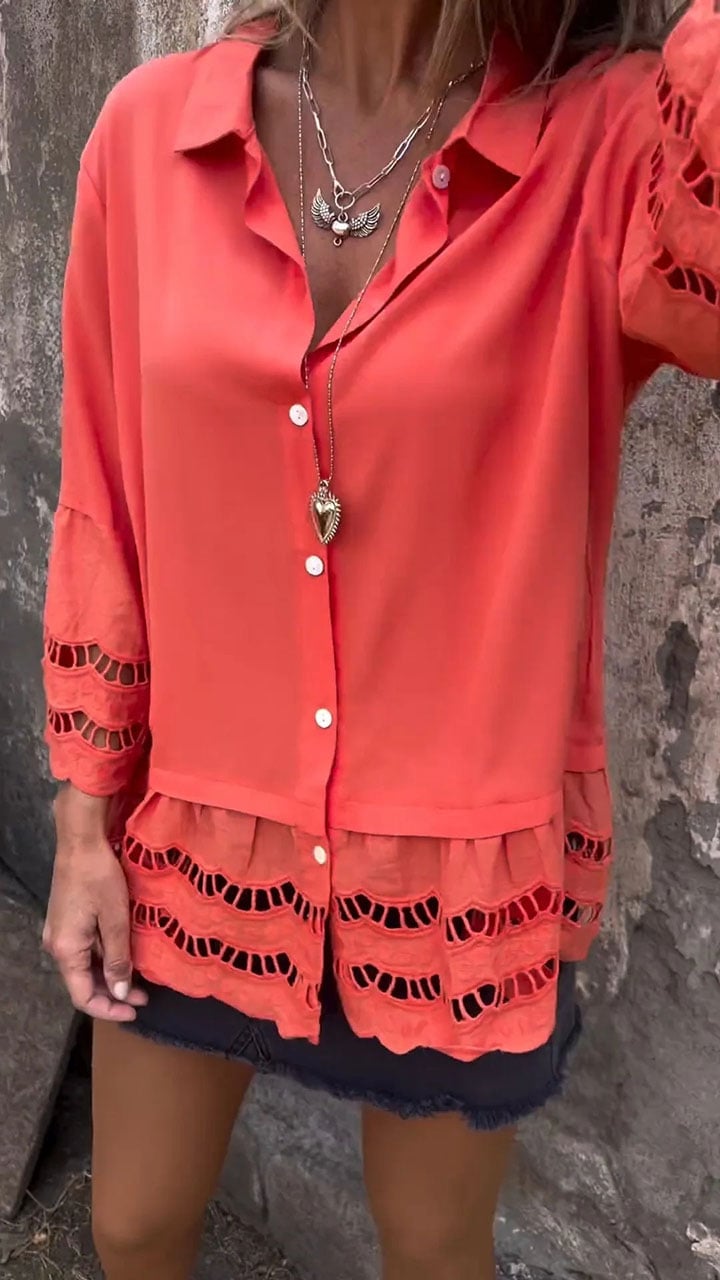 Mid-sleeve Shirt with Hollow Patchwork Design (Buy 2 Free Shipping)