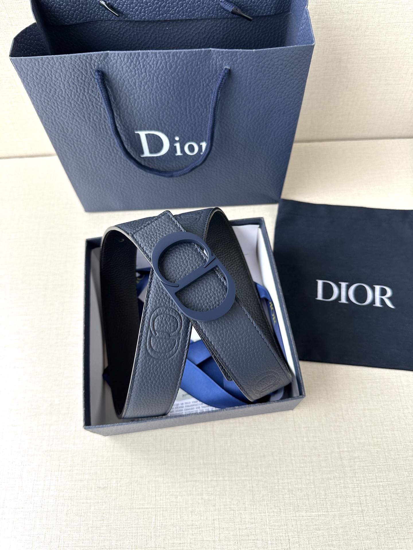Dior embossed top layer leather belt 3.5CM wide