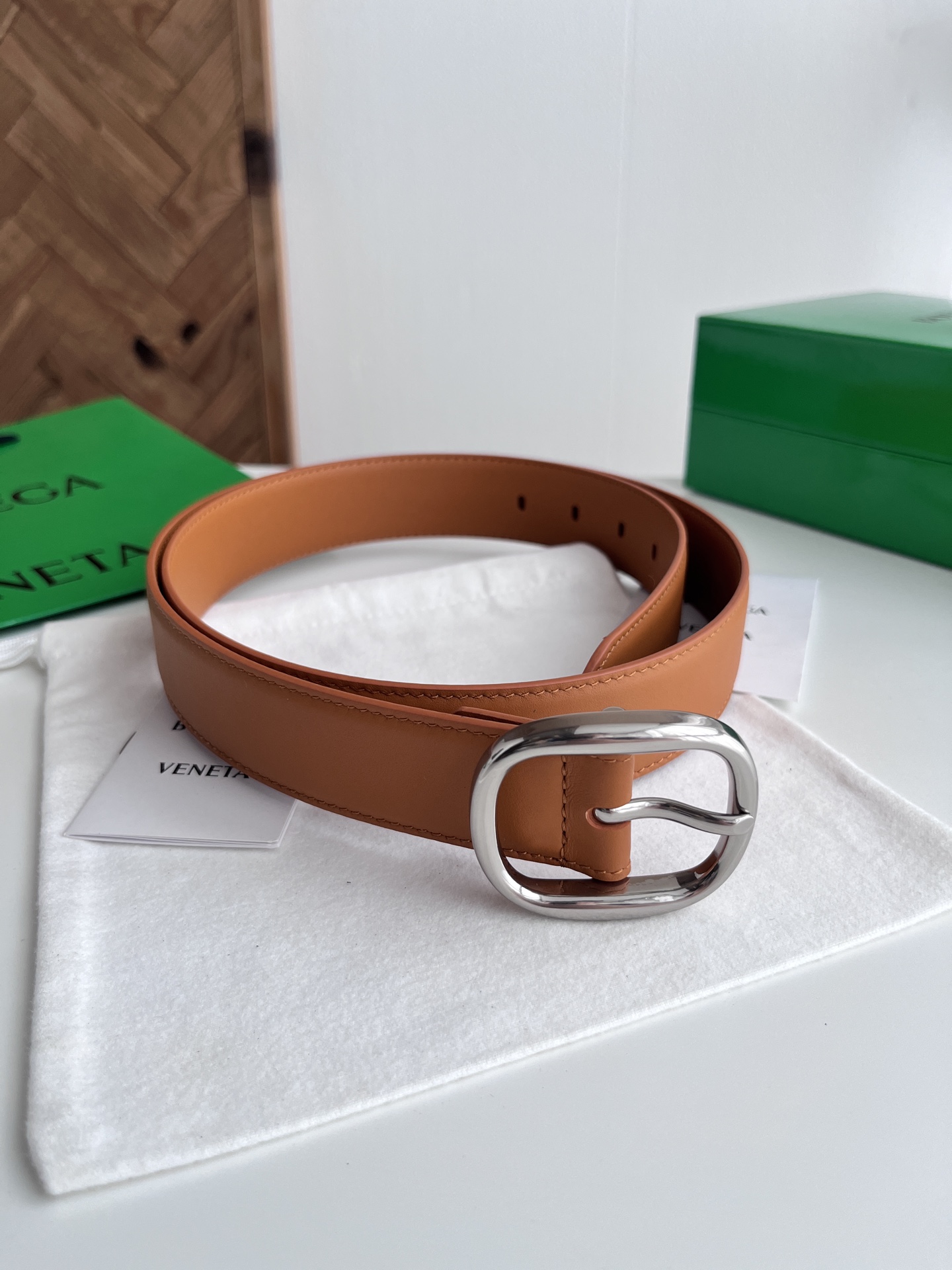 Bottega Veneta 25 smooth leather belt 3.5cm wide