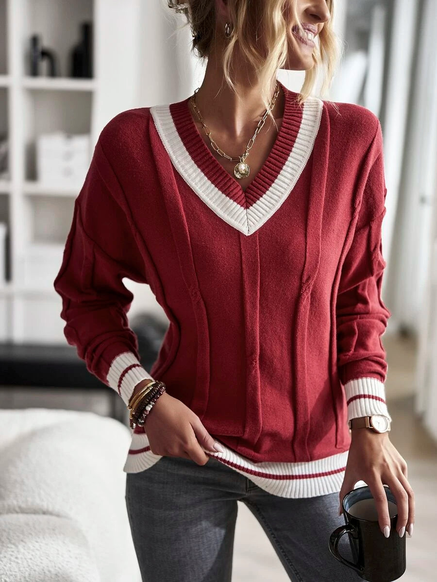Red Print Long Sleeve Sweater