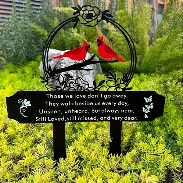 🐦 Metal Cardinal Cemetery Memorial Stake