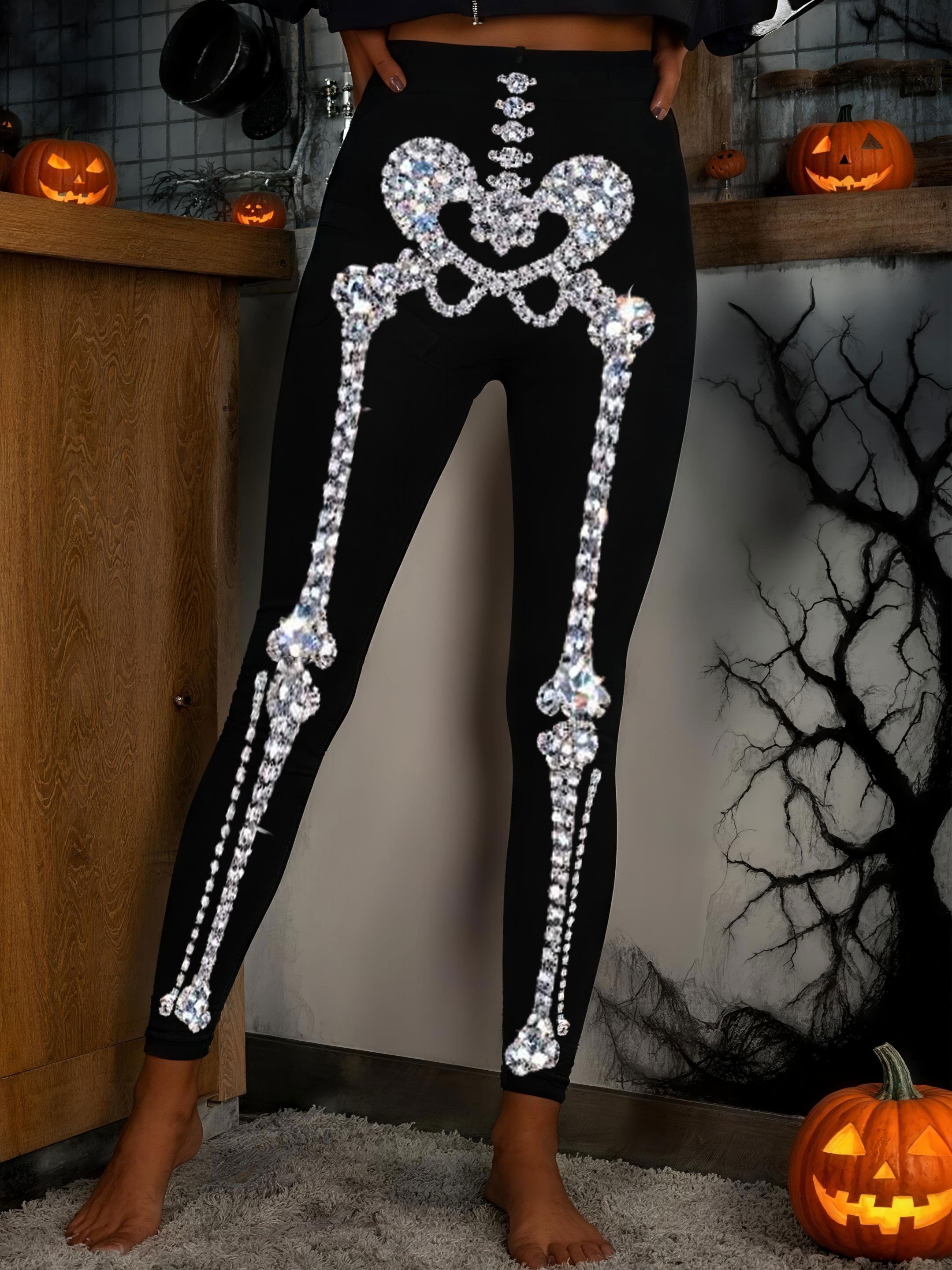 🔥Buy 3 Get 10% Off🔥Women's Halloween Diamond Skeleton Print Leggings