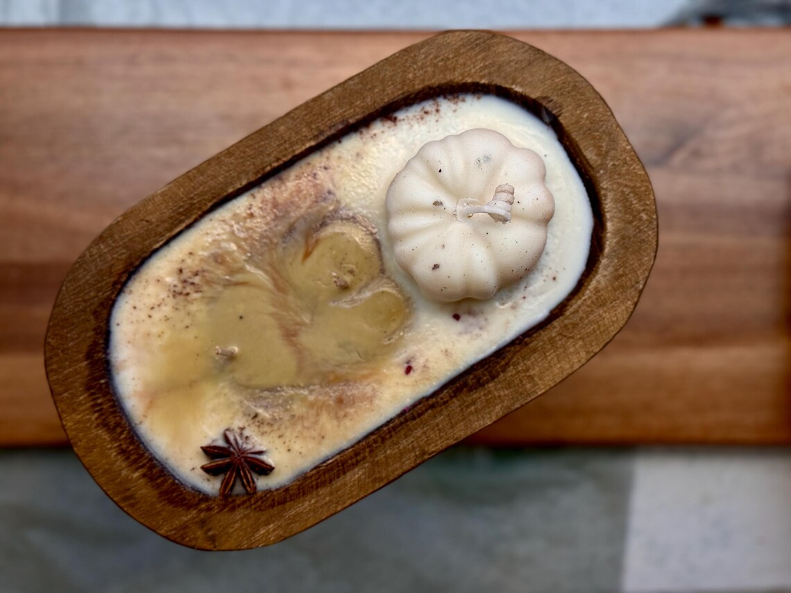 Wooden dough bowl Halloween Candles