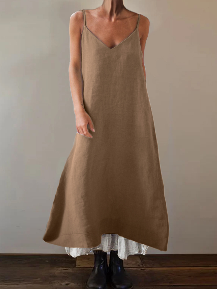 V Neck A Line Cami Pinafore Maxi Dress