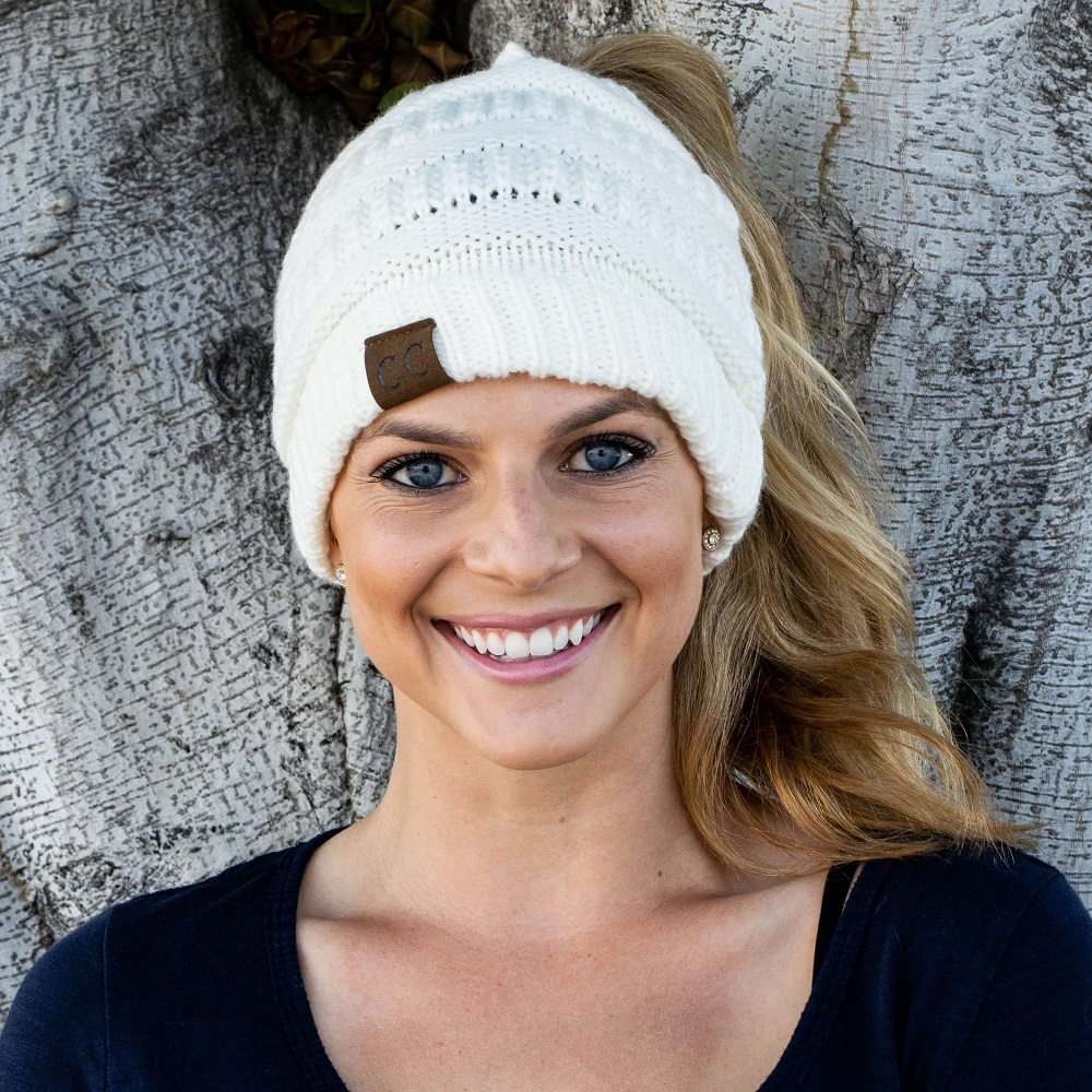 🎄CHRISTMAS ON SALE🔥 Winter Soft Knit Ponytail Bun Beanie Hat