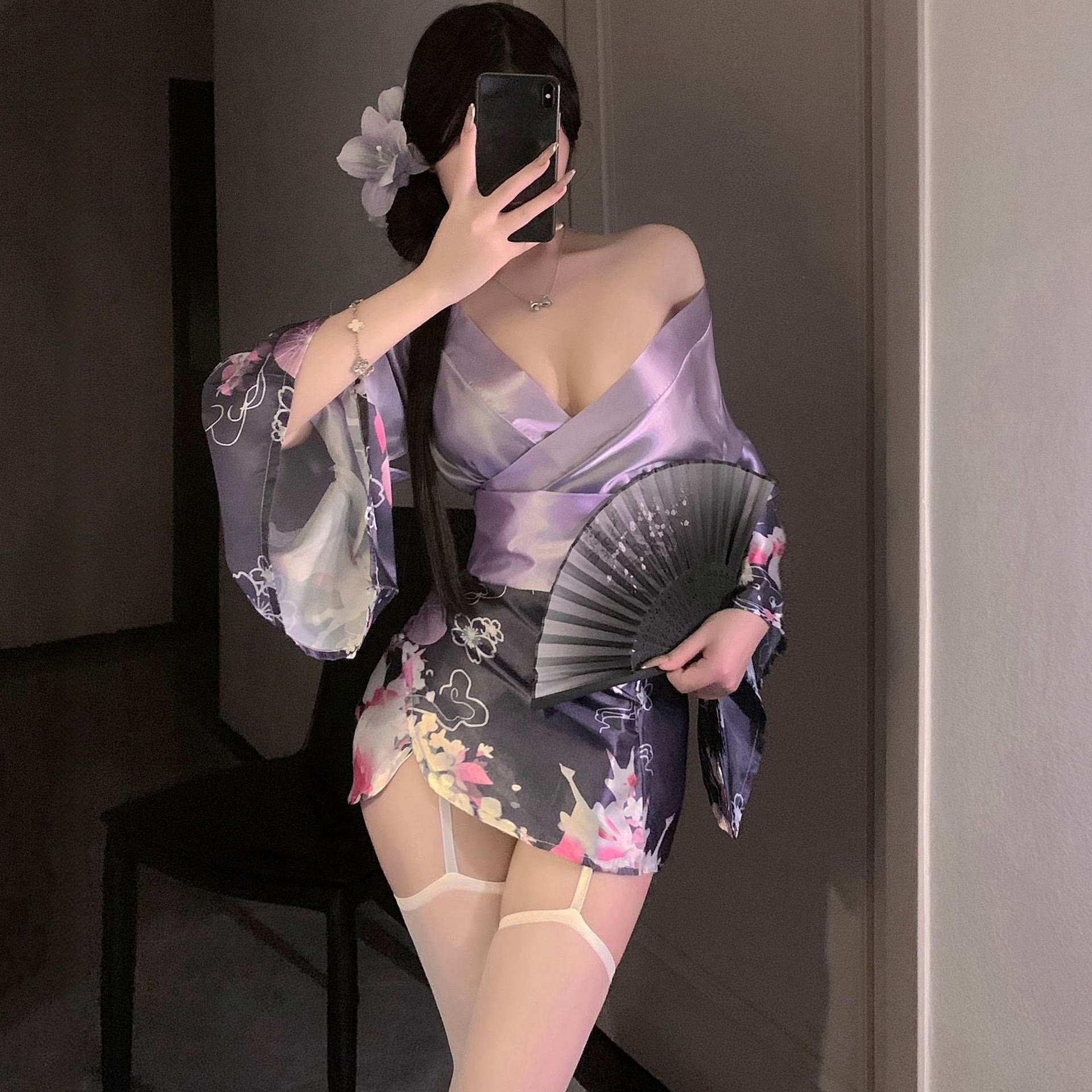 Vintage Flower Bow Kimono Lingerie