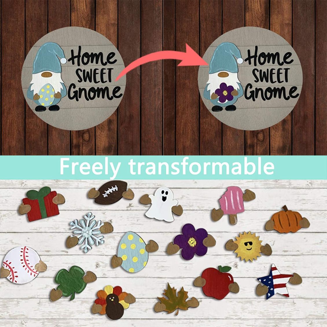 Cute 3D Seasonal Interchangeable Gnome Door Hanger