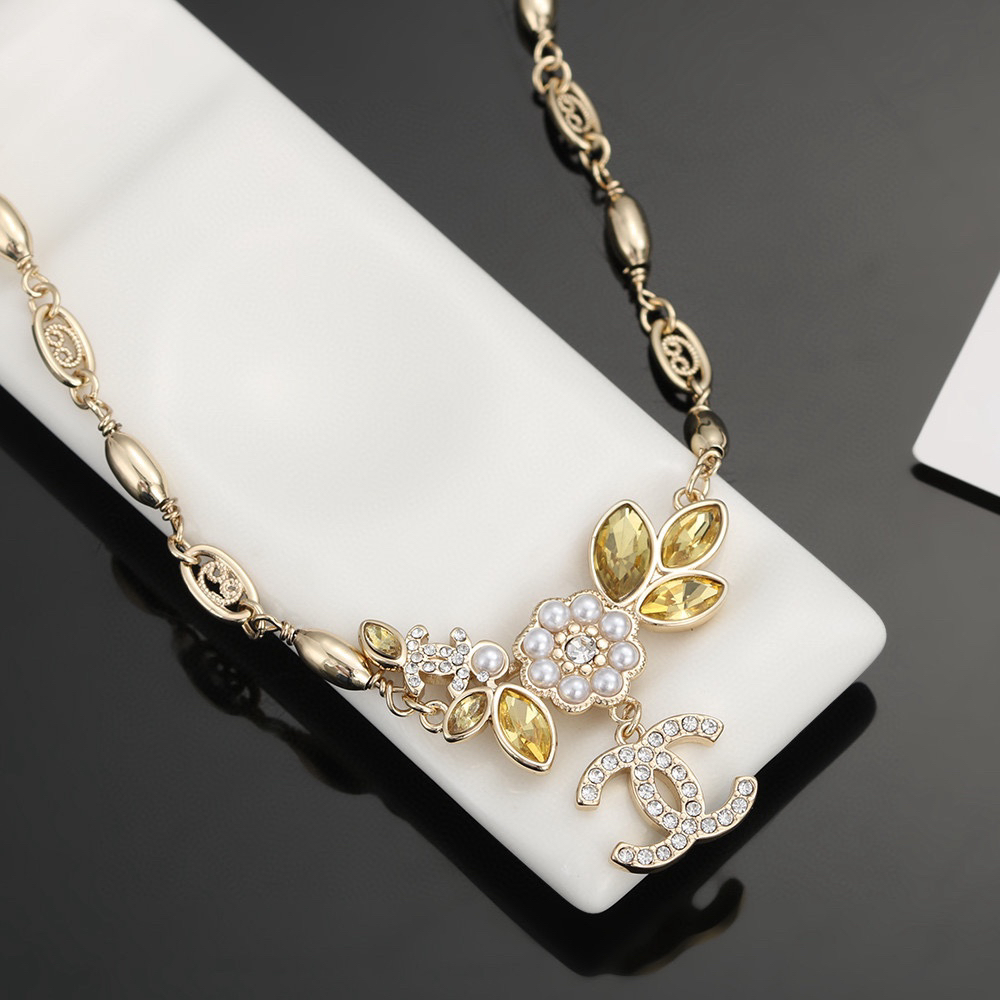 Chanel Alphabet Camellia Gold Necklace