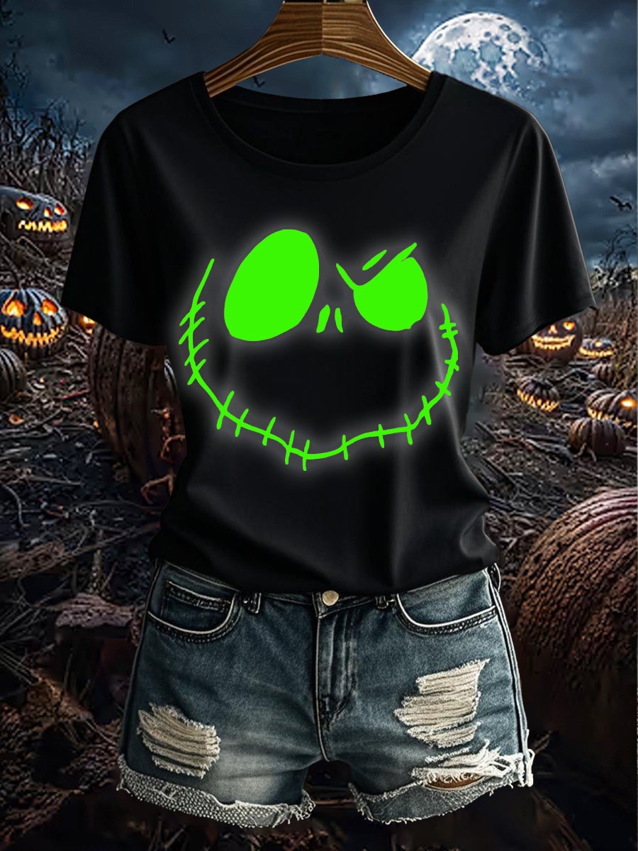 🔥Buy 3 Get 10% Off🔥Women's Halloween Glow-In-The-Dark Printed Casual T-Shirt