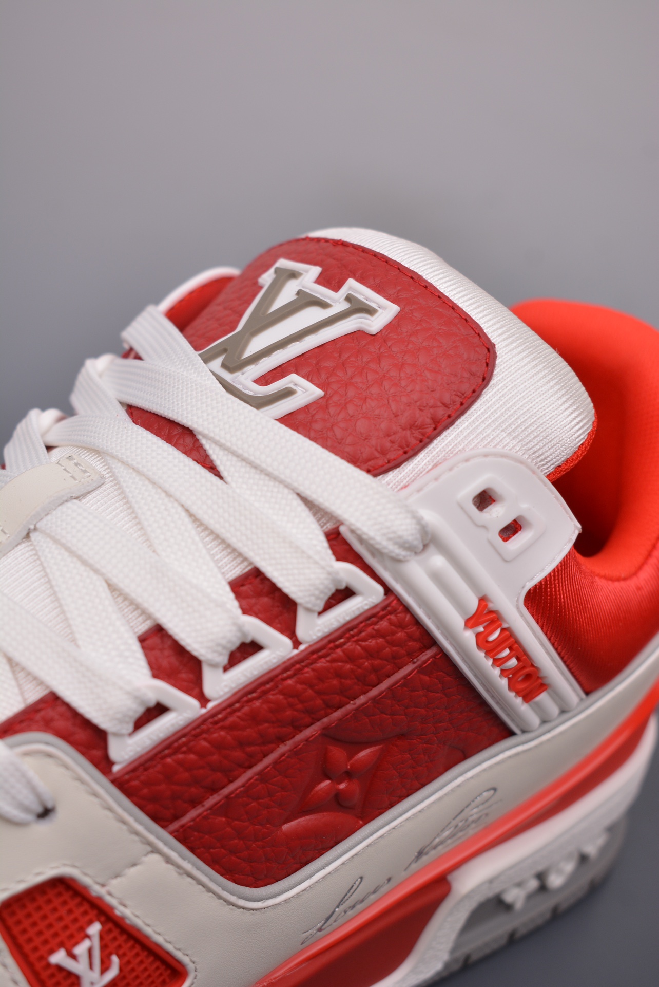 Louis Vuitton Trainer Sneaker Low Red and White Jacquard