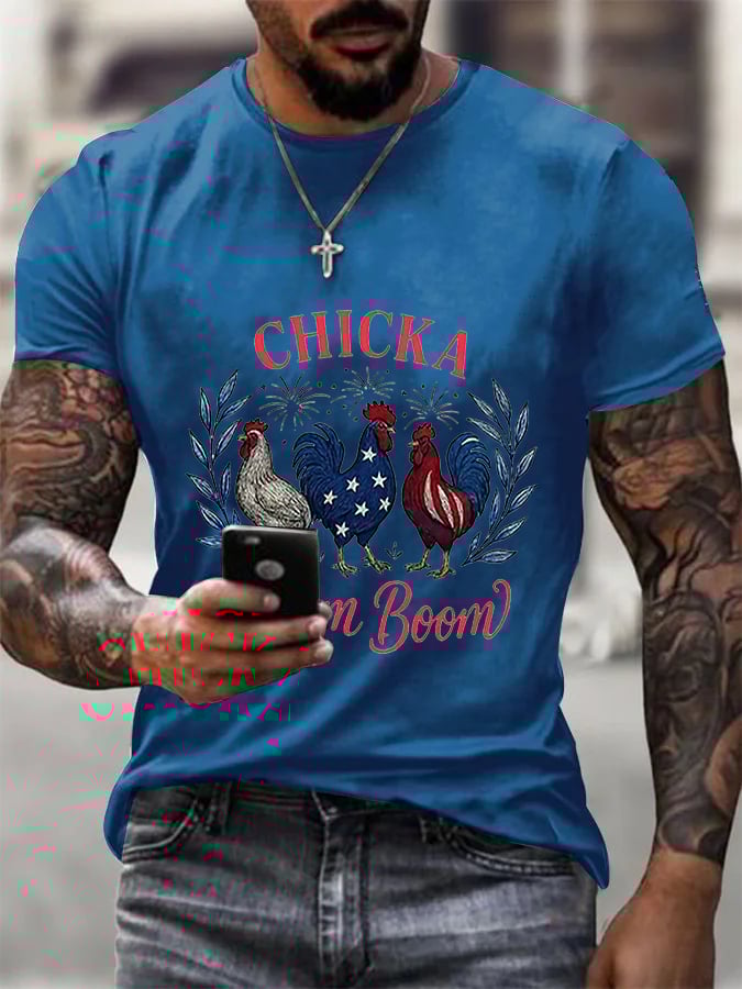 Men's Chicka Boom Boom Patriotic Rooster Print T-shirt