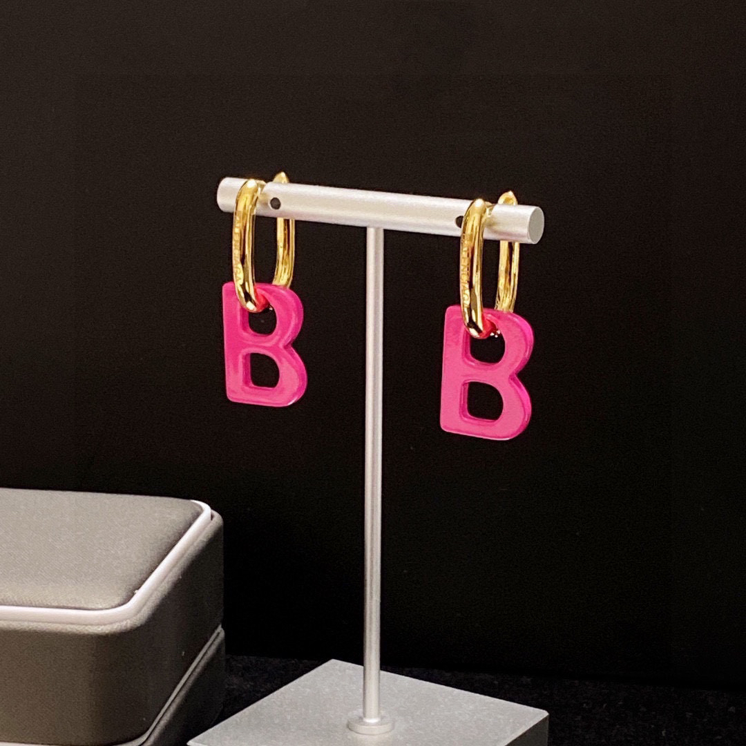 Balenciaga Pink BB Stud Earrings