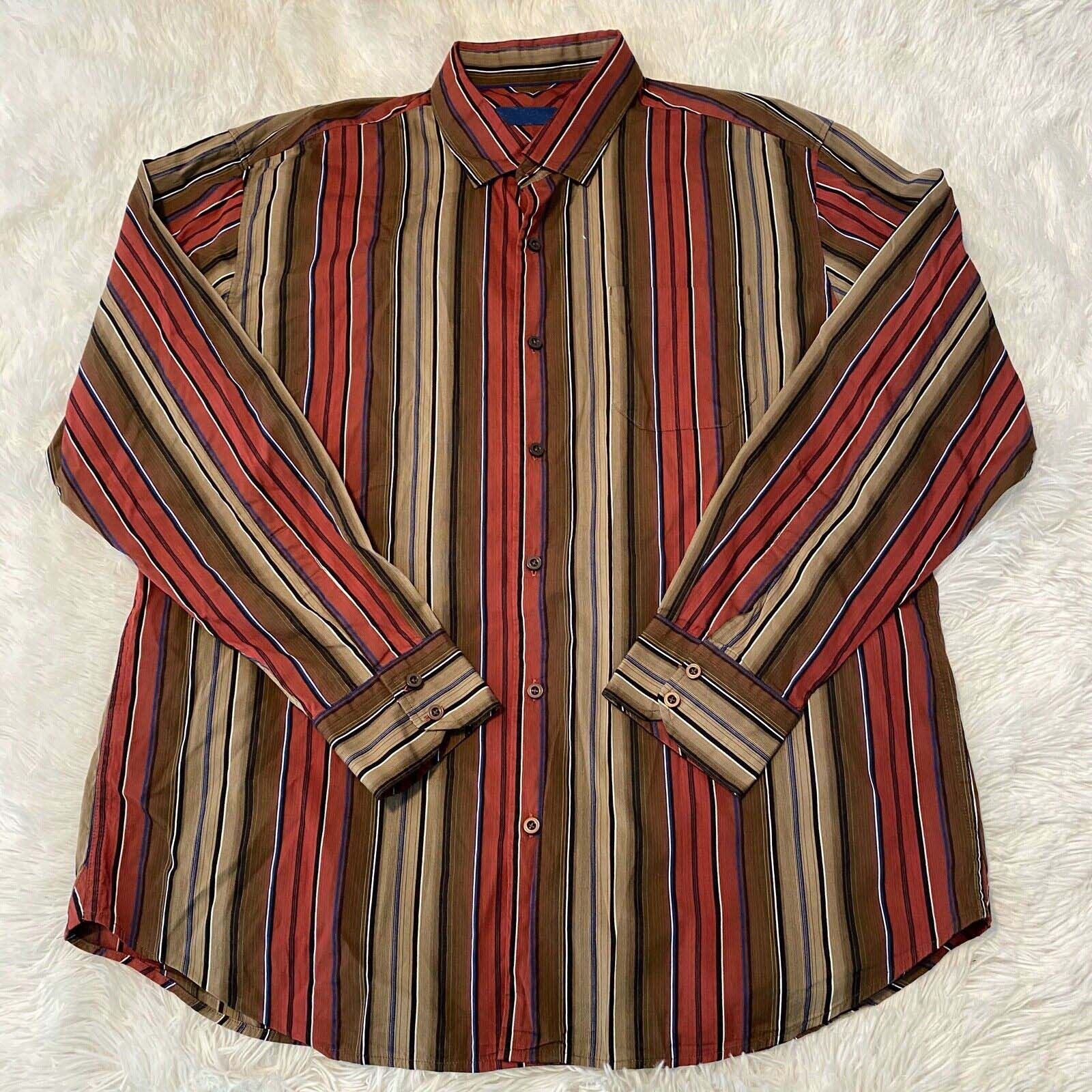 Men's Casual Western Red Yellow Striped Long Sleeve Shirt