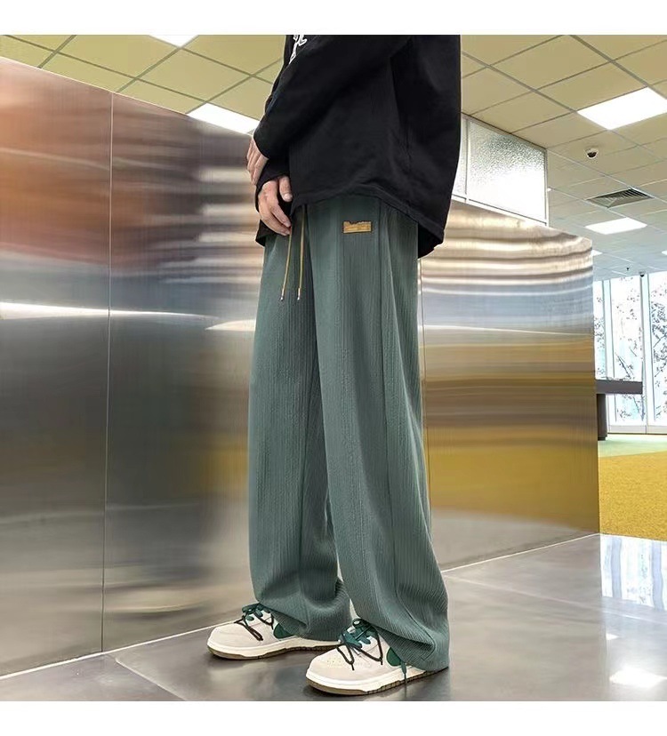 Loose-fitting ice silk pants Vertical sense large size Wide legs straight barrel