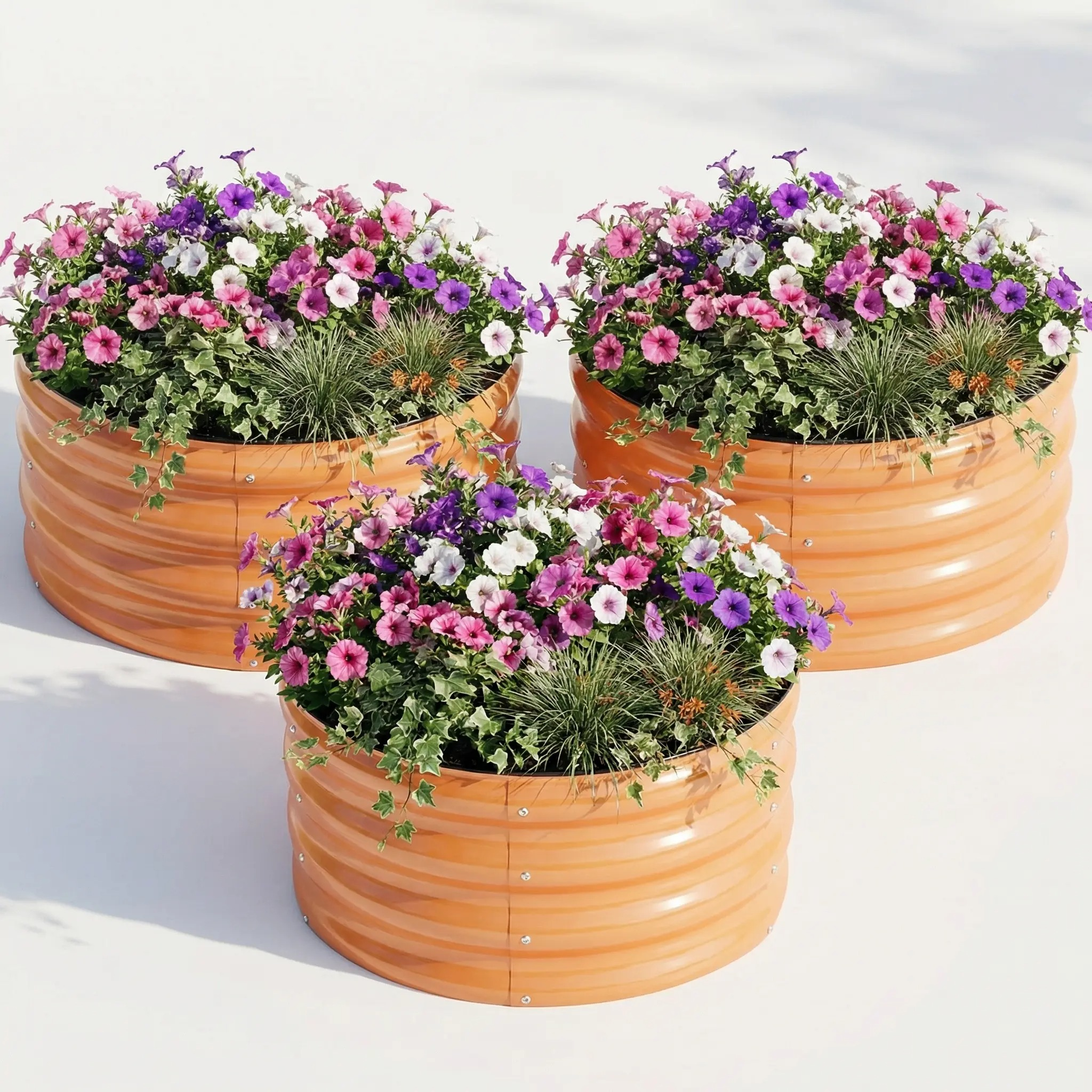 SnugNiture 3-Pack 2x2x1 ft Modular Metal Round Raised Garden Bed Kit Stackable Vegetable Planters Elevated Planting Boxes Eco-Conscious Materials Breathable Planter Outdoor Planters