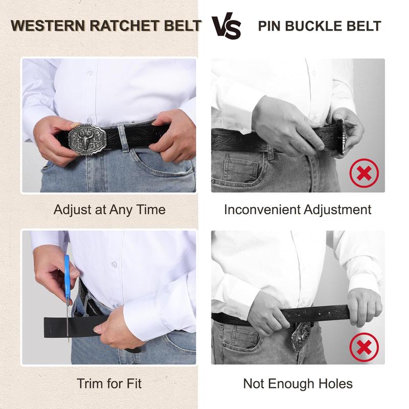 Automatic Ratchet Leather Western Cowboy Belt