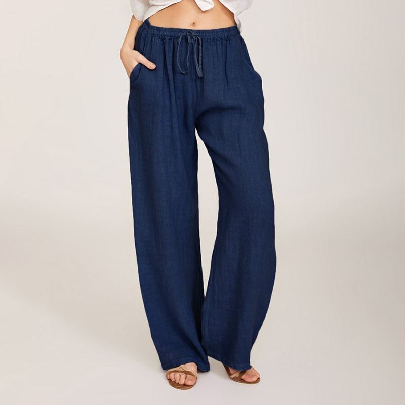Summer Pocket Cotton Linen Wide Leg Pants