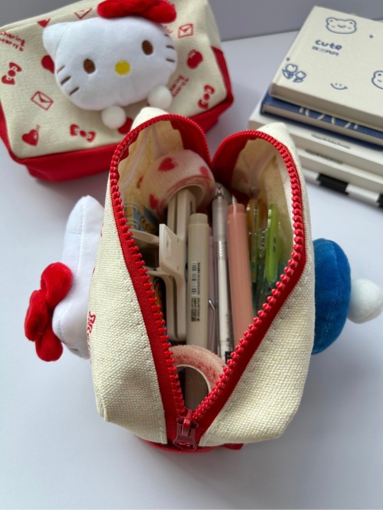 Hellokitty Fuzzy Makeup Pouch Cute Cosmetic Bag Aesthetic Pencil Case for Women Travel Toiletry Bag  Brushes Storage Bag Zipper Pouches for Organizing