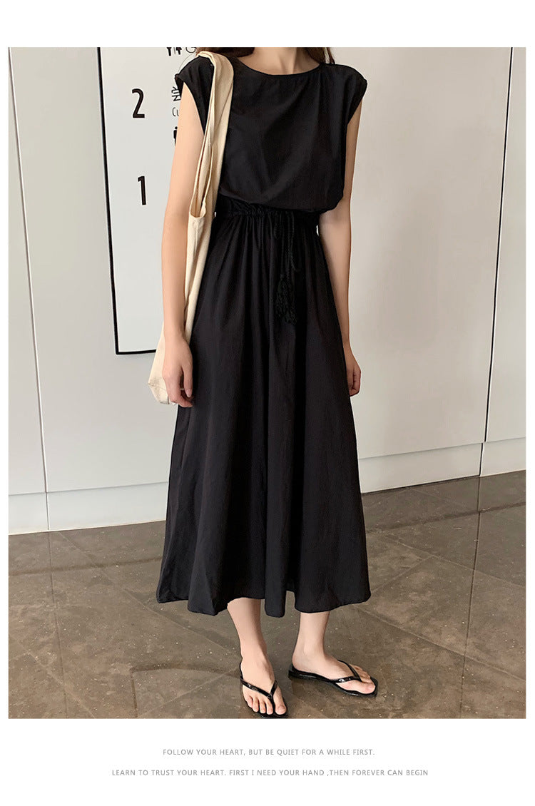 Retro Dress Women Summer Gentle Elegant Can Waist Trimming Loose plus Size Cotton Linen Large Swing Dress