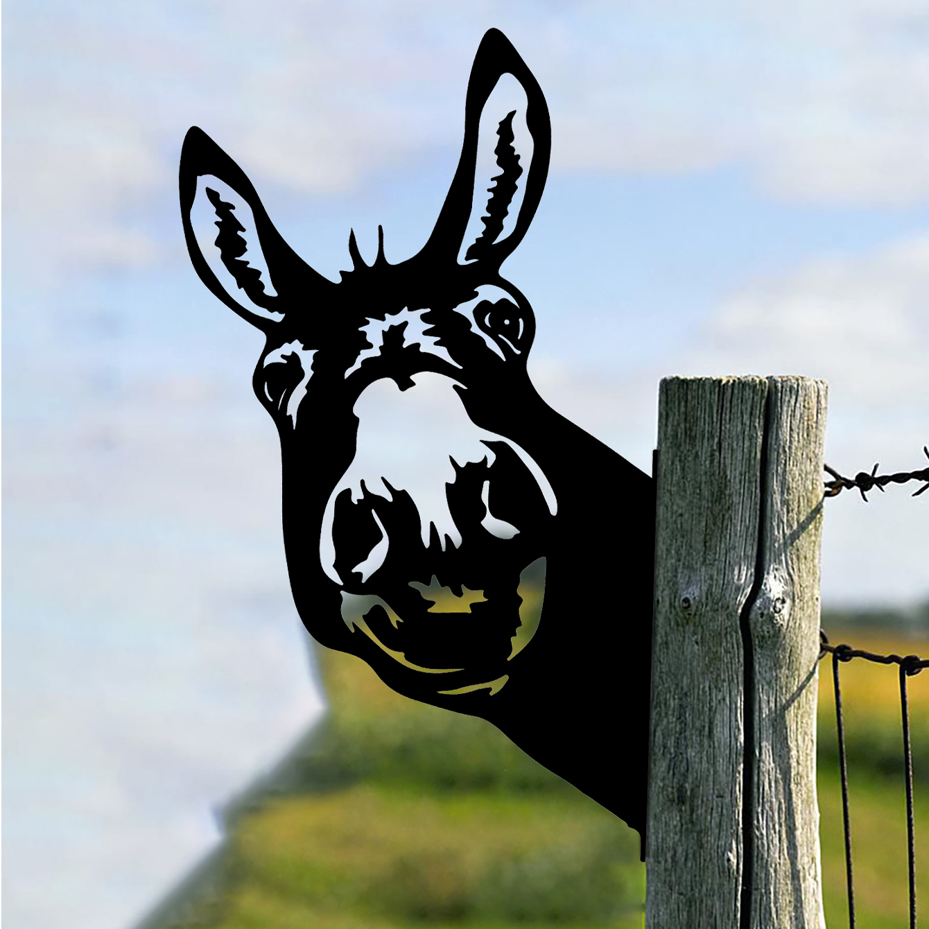 1pc Vintage Donkey Head Shape Iron Silhouette, Cute Ornament For Outdoor Garden Fence, Farm Craftwork Decor