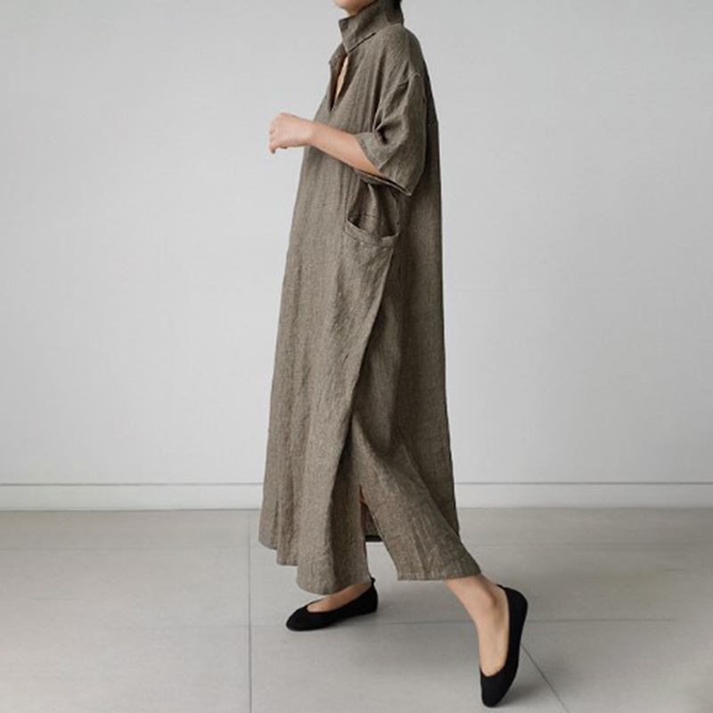 Lapel V Neck Comfy Maxi Dress