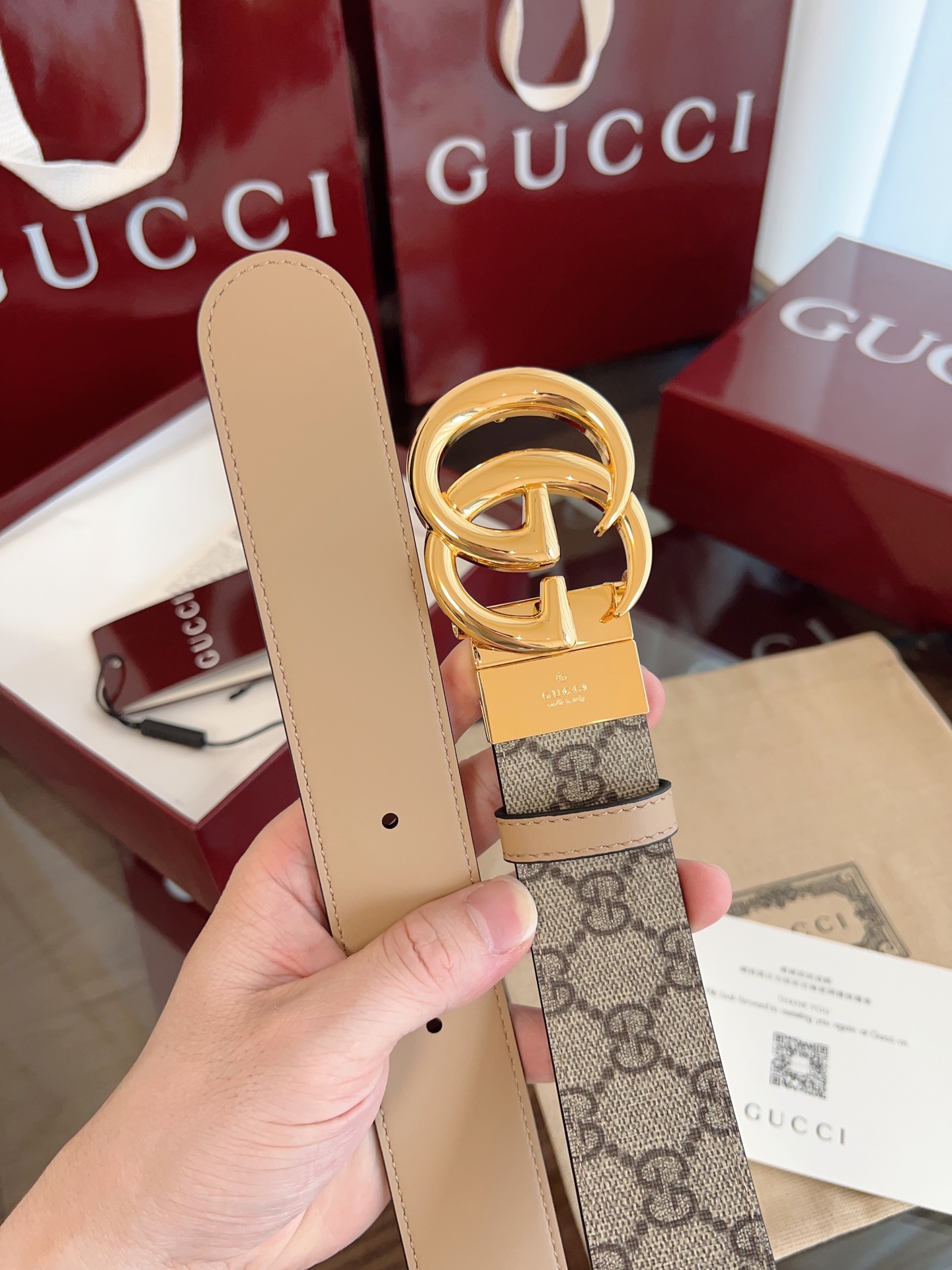 Gucci 2025 new double G buckle leather belt width 3.7cm