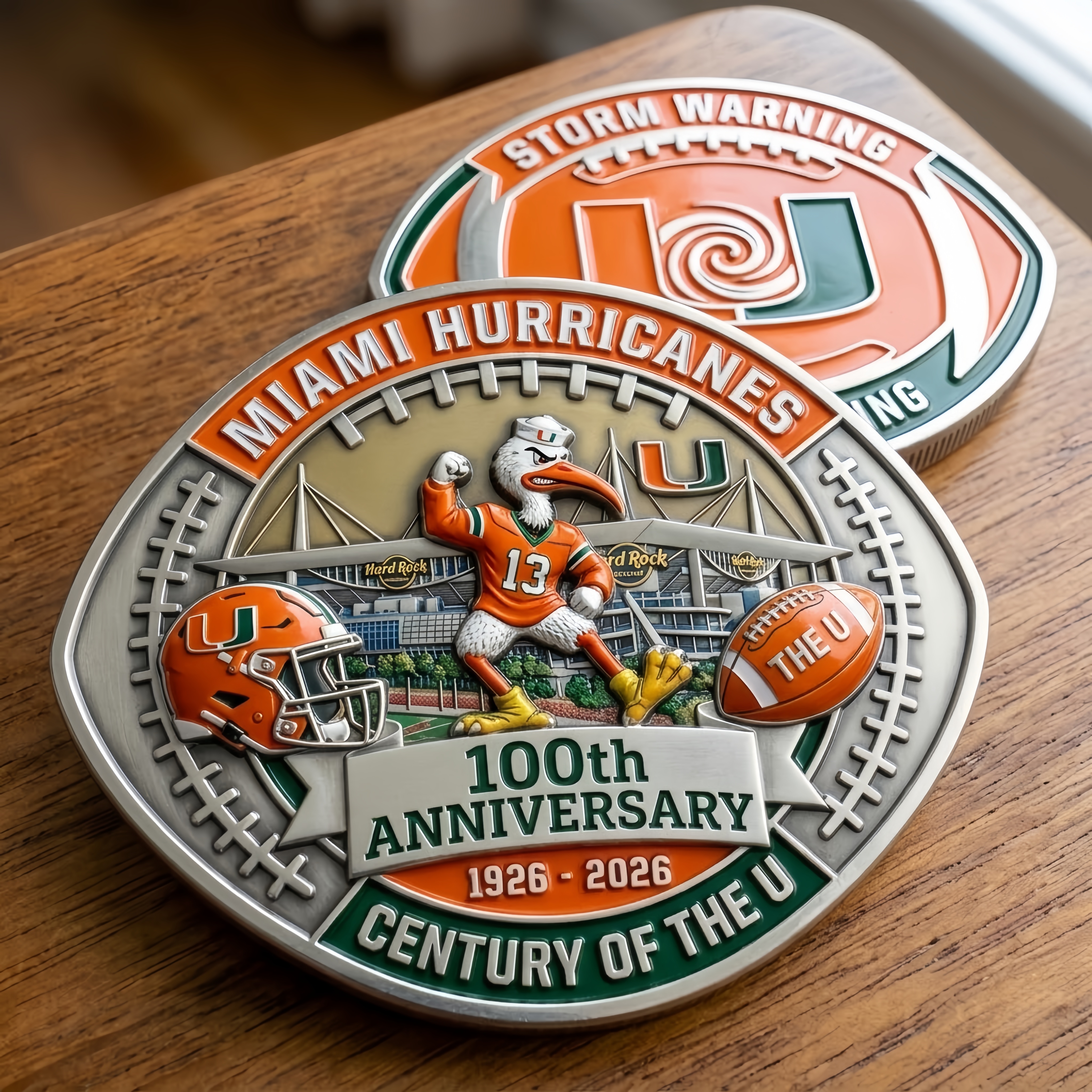 Miami Hurricanes 100th Anniversary Football-Shaped Coin