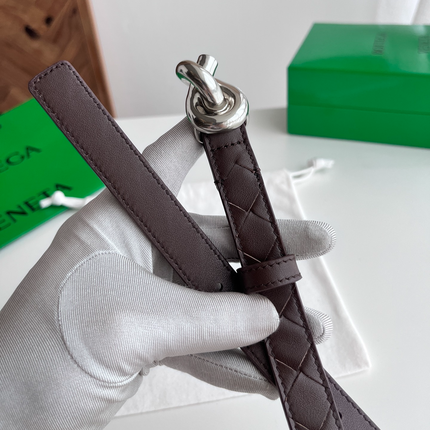 Bottega Veneta intreccio woven cowhide double-sided belt width 2.0cm